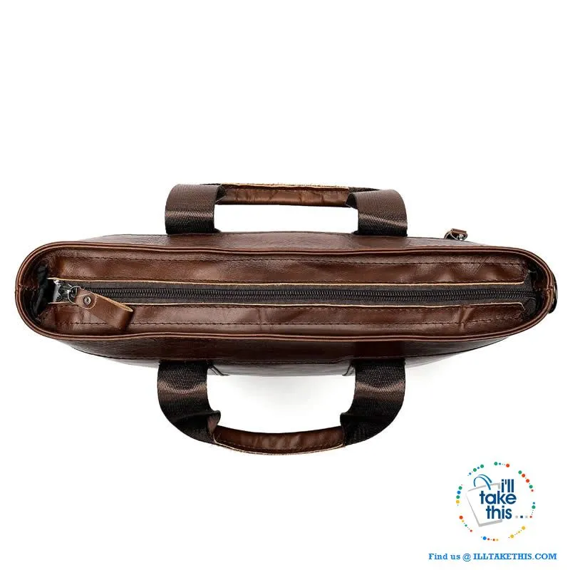 15" Men's Leather Briefcase, Ideal for Office essentials inc MacBook/iPad/Laptop   in Black or Brown