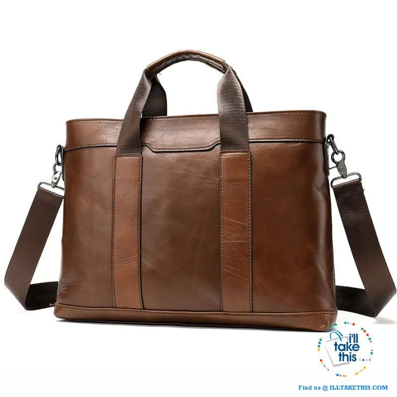 15" Men's Leather Briefcase, Ideal for Office essentials inc MacBook/iPad/Laptop   in Black or Brown