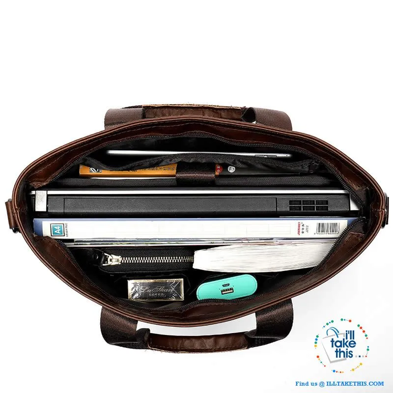 15" Men's Leather Briefcase, Ideal for Office essentials inc MacBook/iPad/Laptop   in Black or Brown