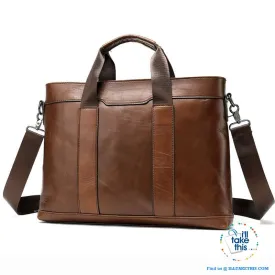 15" Men's Leather Briefcase, Ideal for Office essentials inc MacBook/iPad/Laptop   in Black or Brown