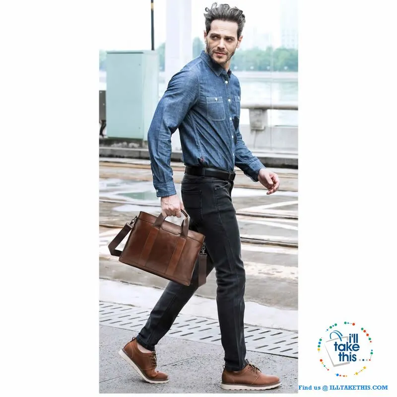 15" Men's Leather Briefcase, Ideal for Office essentials inc MacBook/iPad/Laptop   in Black or Brown