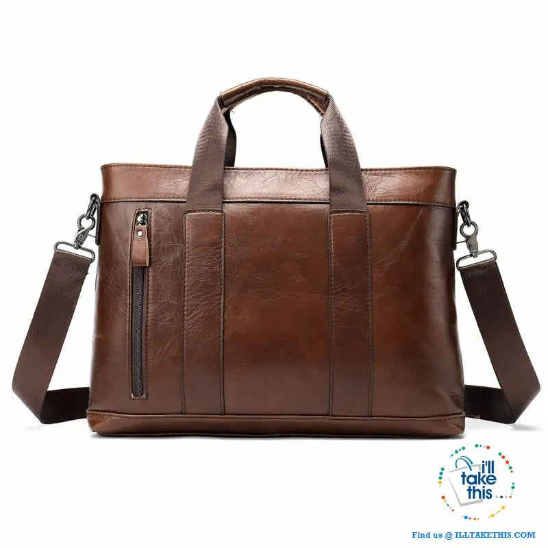 15" Men's Leather Briefcase, Ideal for Office essentials inc MacBook/iPad/Laptop   in Black or Brown