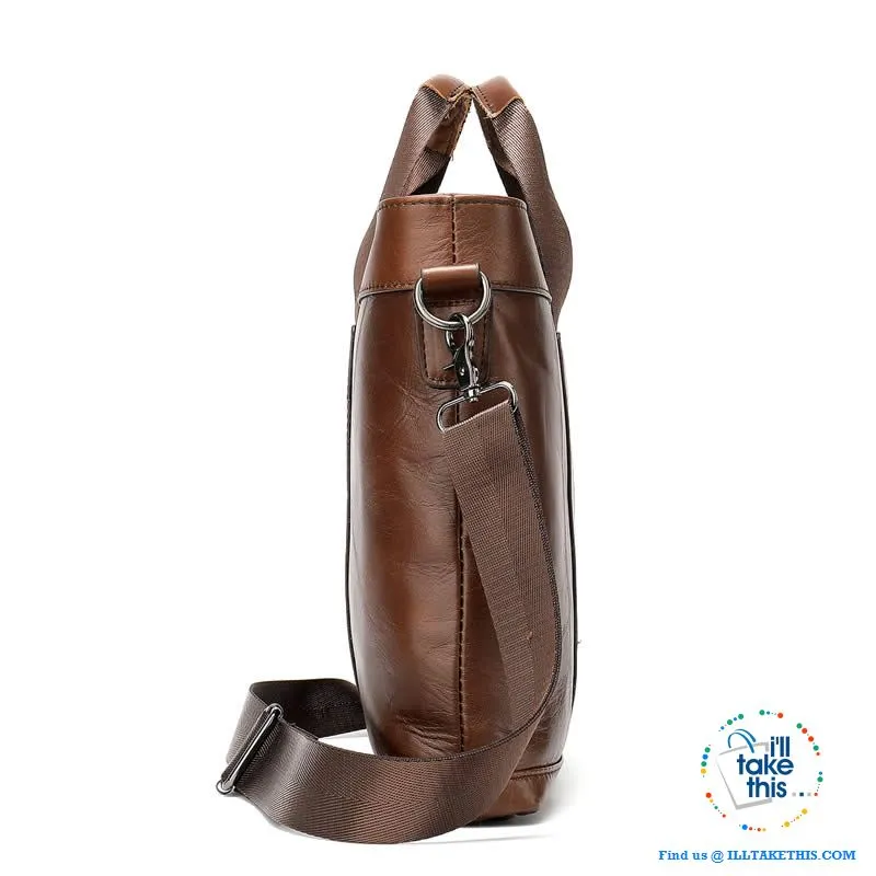 15" Men's Leather Briefcase, Ideal for Office essentials inc MacBook/iPad/Laptop   in Black or Brown