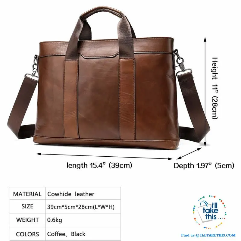 15" Men's Leather Briefcase, Ideal for Office essentials inc MacBook/iPad/Laptop   in Black or Brown