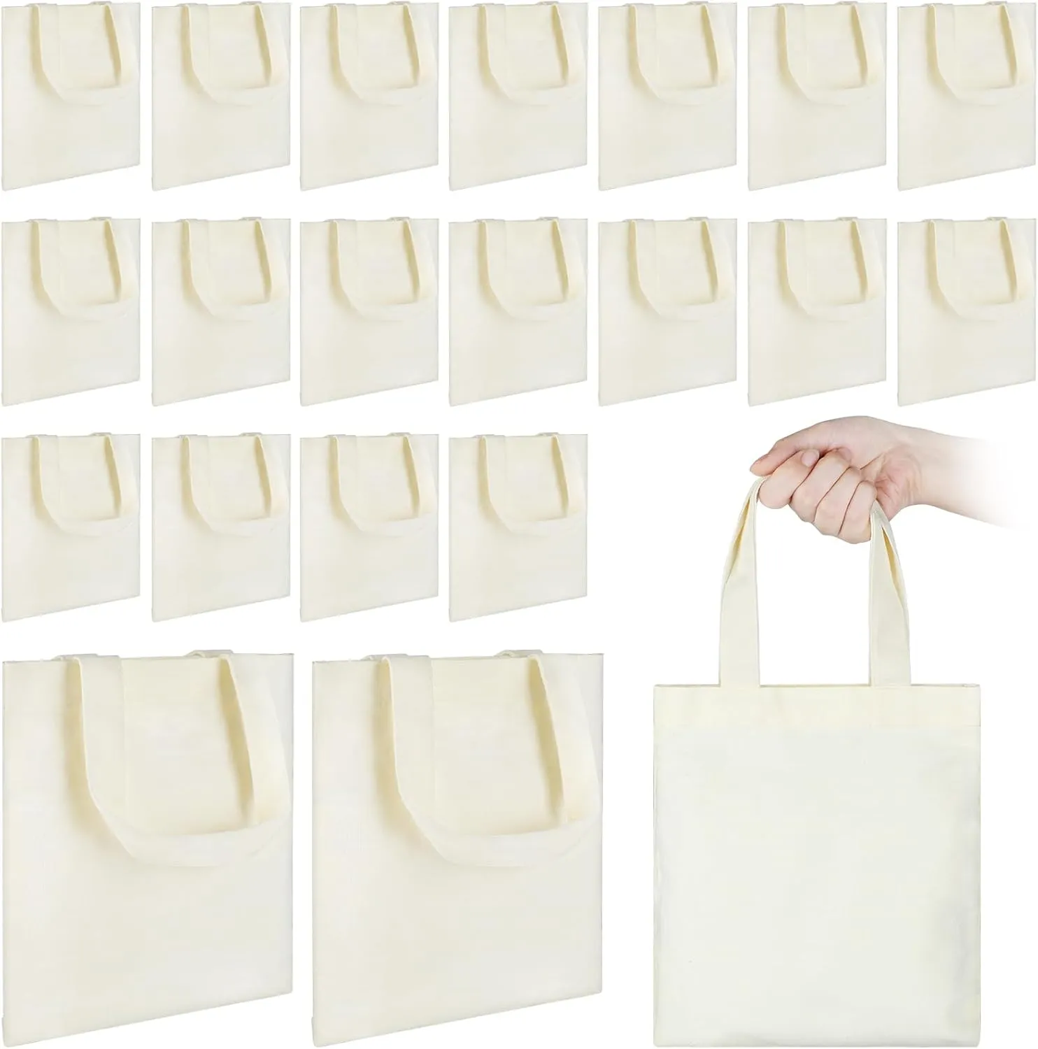 24Pcs Mini Canvas Tote Bags, Blank Canvas Bag, Reusable Grocery Bags, DIY Sacks Goody Bags for Kids Christmas Tote Gift Bag (Beige,8.6 x7.8 inch)