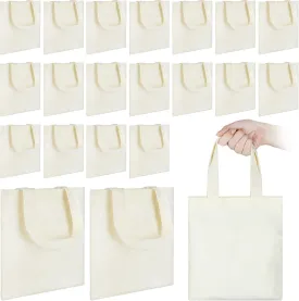 24Pcs Mini Canvas Tote Bags, Blank Canvas Bag, Reusable Grocery Bags, DIY Sacks Goody Bags for Kids Christmas Tote Gift Bag (Beige,8.6 x7.8 inch)