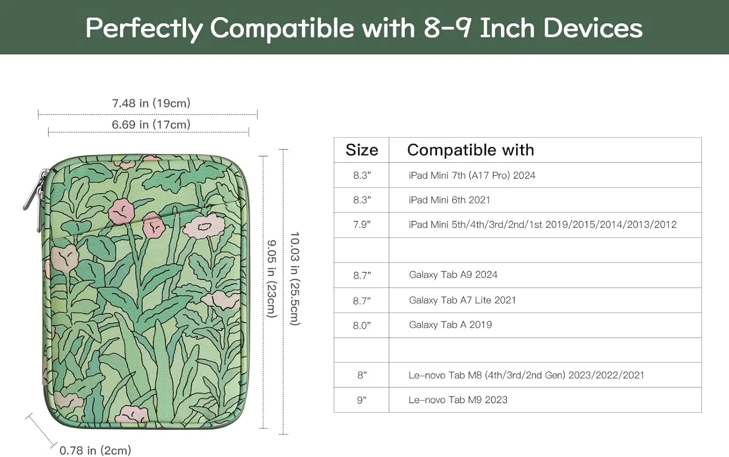 8-9 Inch Tablet Sleeve Bag Carrying Case for iPad Mini 7th/6th 8.3" 2024/2021, iPad Mini 5/4/3/2/1 7.9", Galaxy Tab A9/A7 Lite 8.7", Tab M8 8"/M9 9", Papaver Rhoeas