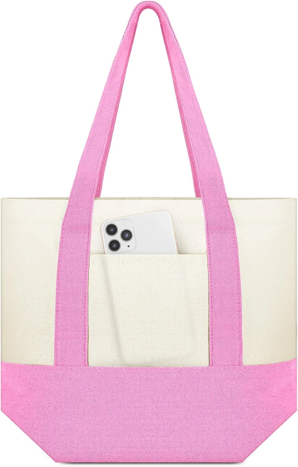 Amylove 1 Pcs Mini Canvas Tote Bag with Pockets 13" x 11" Duty Canvas Sublimation Blank Small Bag Reusable Tote for Crafts DIY (Pink)