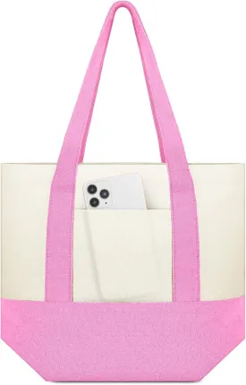 Amylove 1 Pcs Mini Canvas Tote Bag with Pockets 13" x 11" Duty Canvas Sublimation Blank Small Bag Reusable Tote for Crafts DIY (Pink)