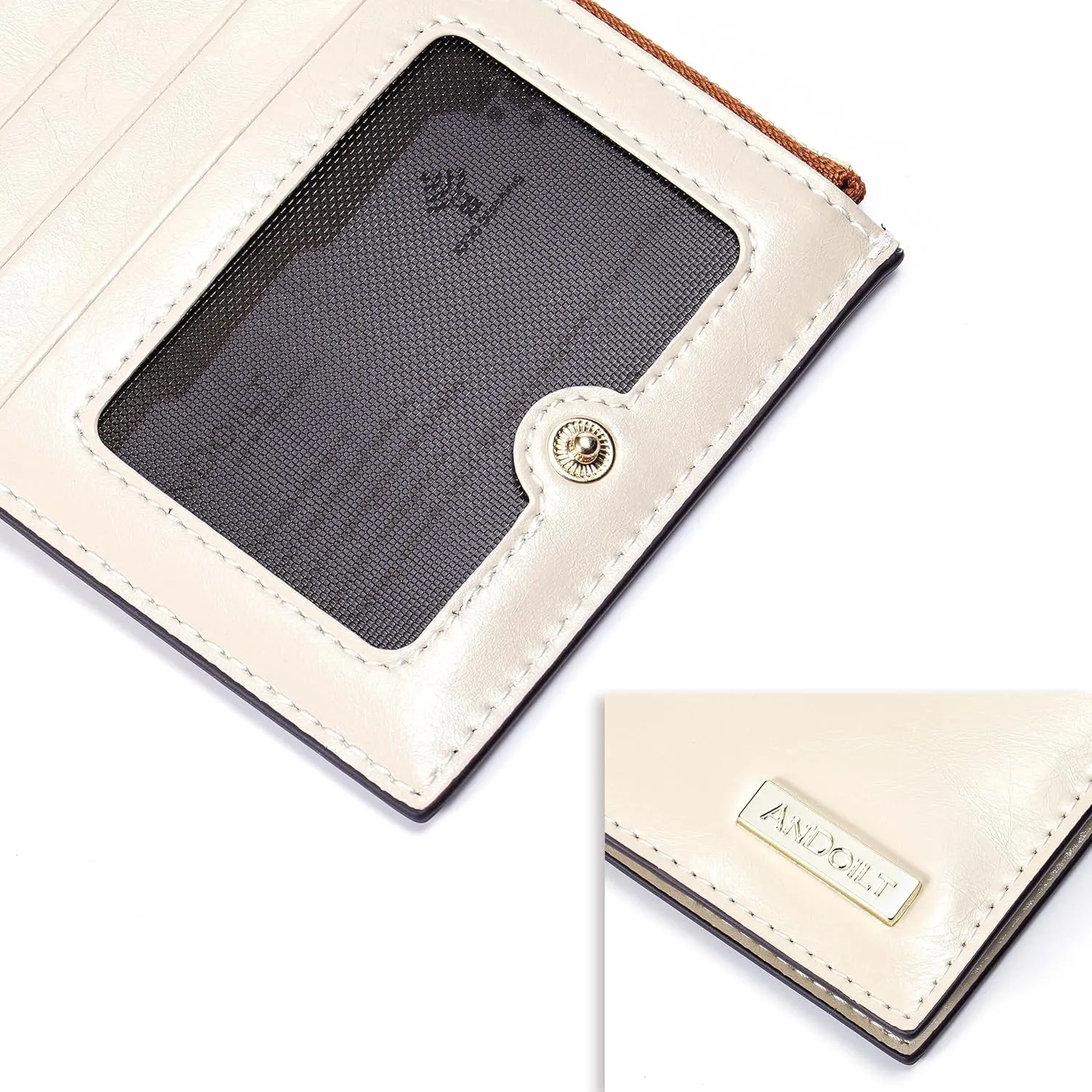 ANDOILT Women's Genuine Leather Wallet RFID Blocking Credit Card Holder Zipper Purse Cell Phone Handbag