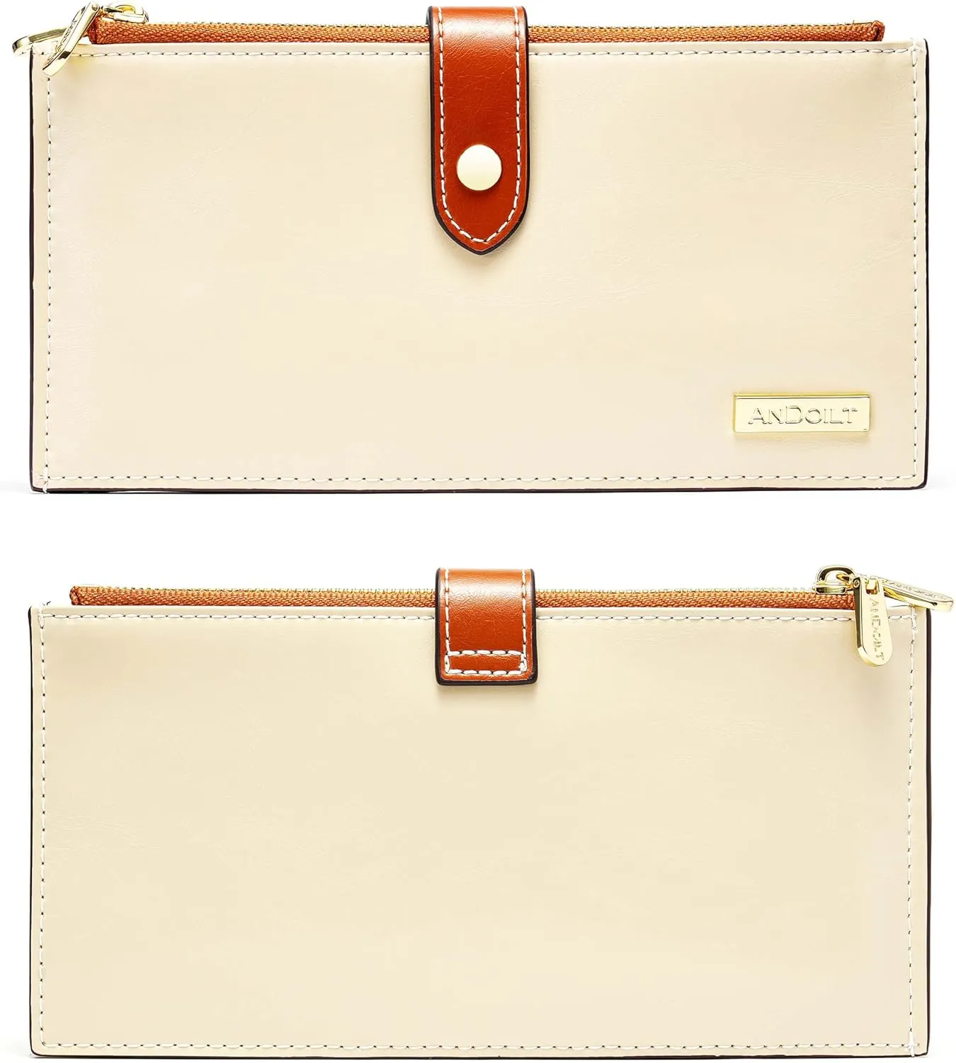 ANDOILT Women's Genuine Leather Wallet RFID Blocking Credit Card Holder Zipper Purse Cell Phone Handbag