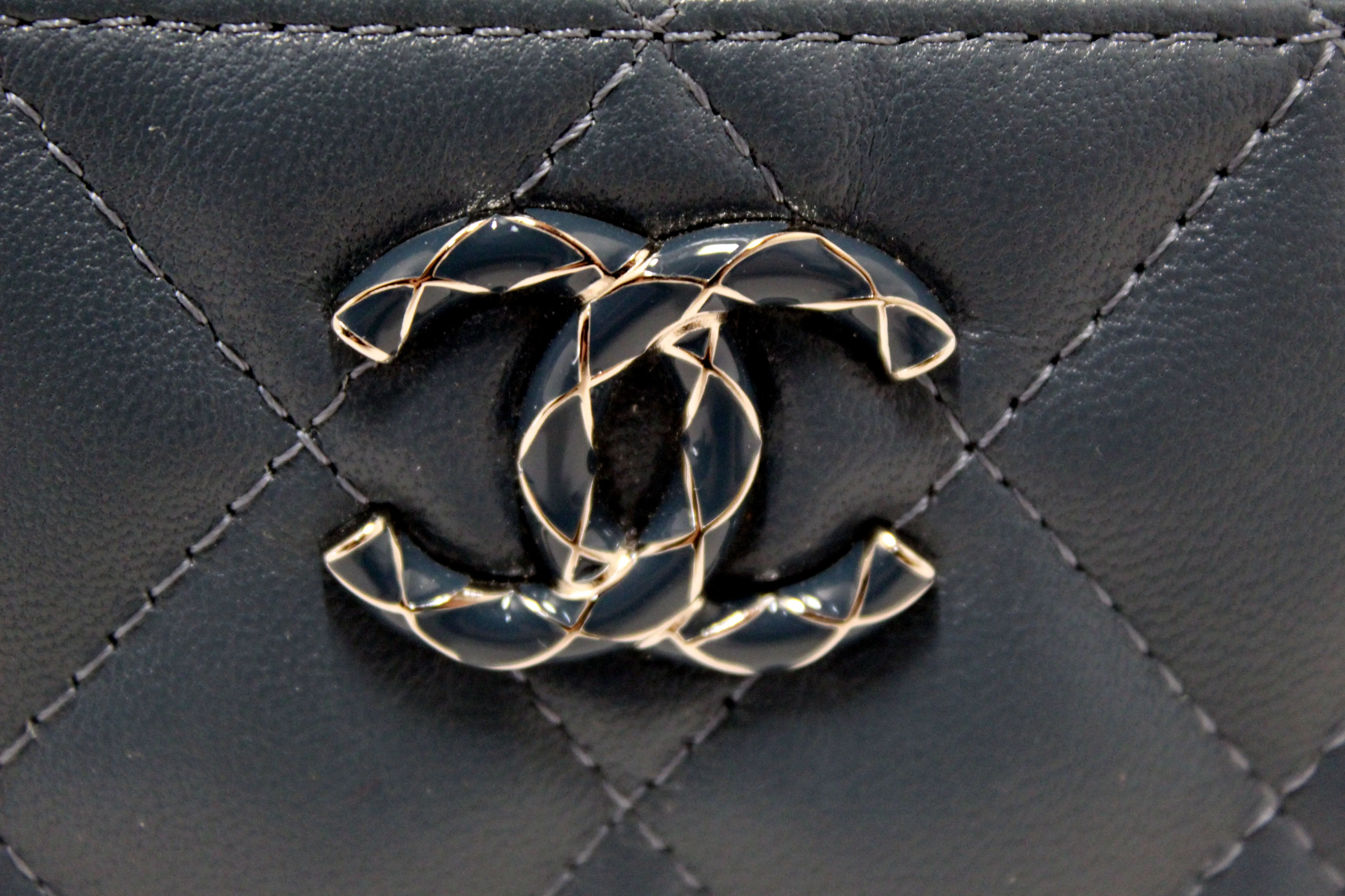 Authentic Chanel Blue Quilted Lambskin Leather Card Holder