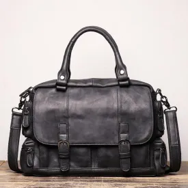 Black Leather Men 14 inches Briefcase Handbag Laptop Handbag Messenger Bag For Men