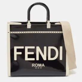 Black/Off White Canvas and Patent Leather Medium Sunshine Shopper Tote