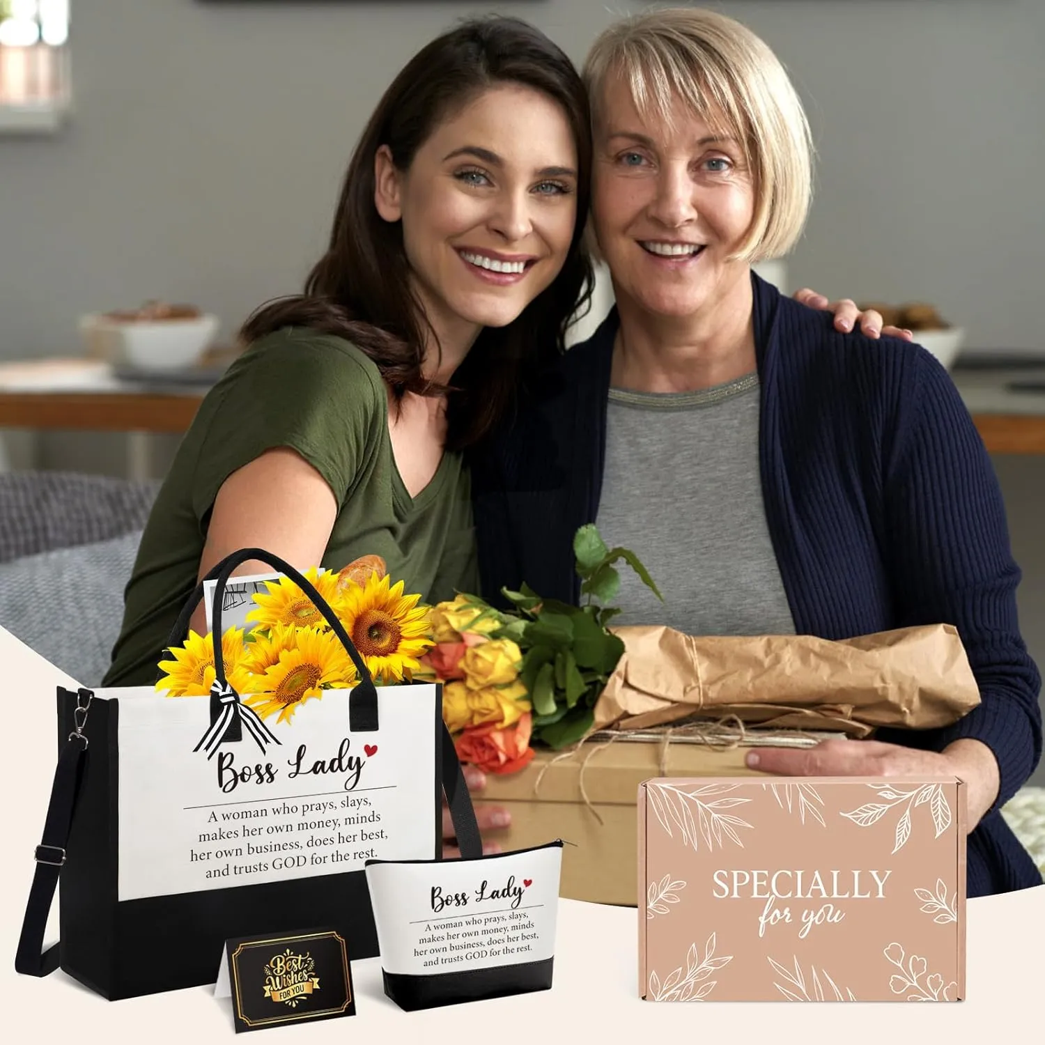 Boss Lady Gifts for Women  Best Boss Day for Female Boss, Funny Office Thank You Birthday Farewell Present w/Tote Bag & Makeup Bag, Appreciation Gifts Idea for Coworker Manager