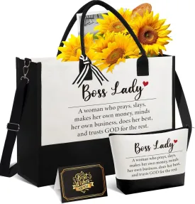 Boss Lady Gifts for Women  Best Boss Day for Female Boss, Funny Office Thank You Birthday Farewell Present w/Tote Bag & Makeup Bag, Appreciation Gifts Idea for Coworker Manager