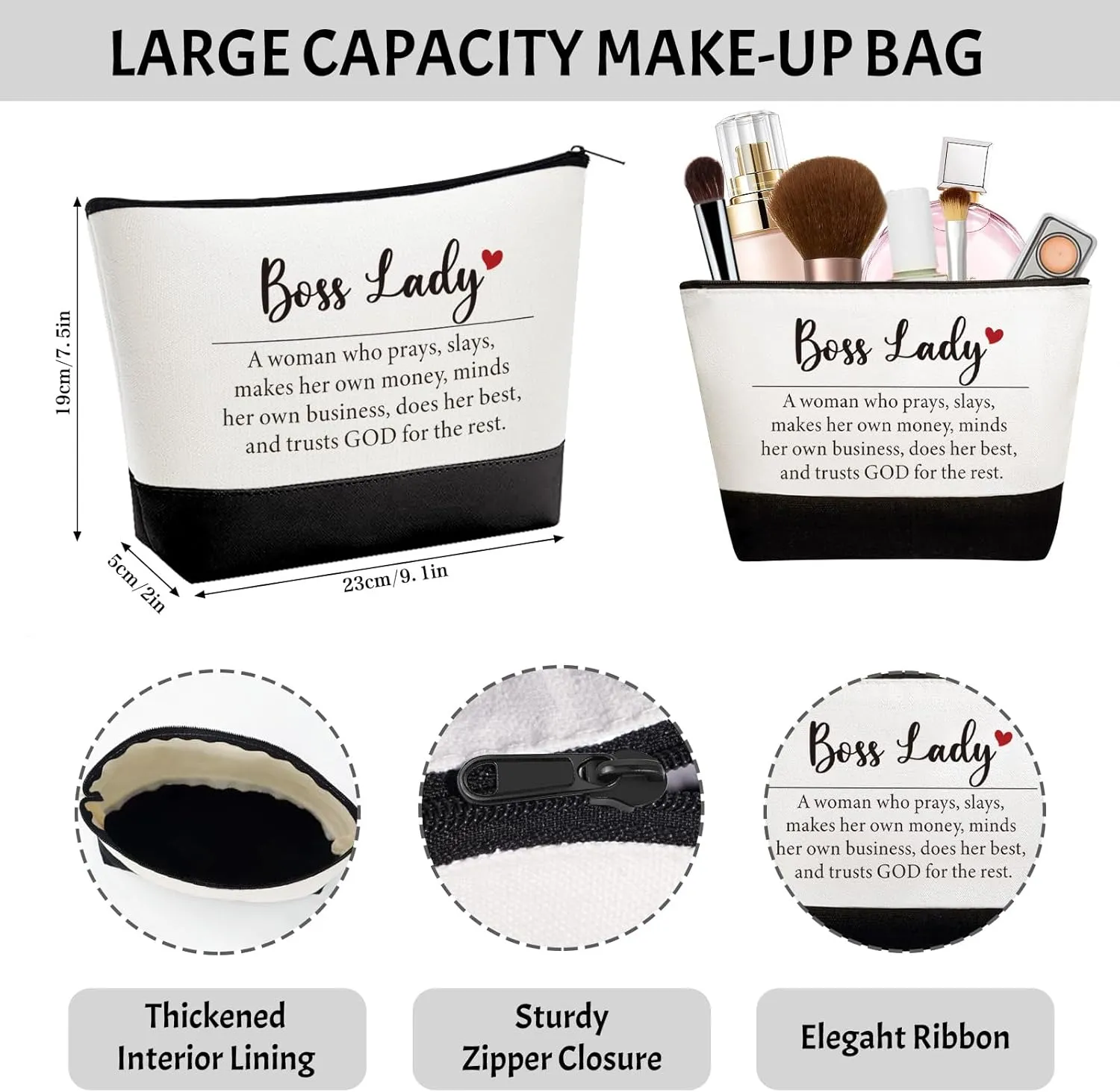Boss Lady Gifts for Women  Best Boss Day for Female Boss, Funny Office Thank You Birthday Farewell Present w/Tote Bag & Makeup Bag, Appreciation Gifts Idea for Coworker Manager