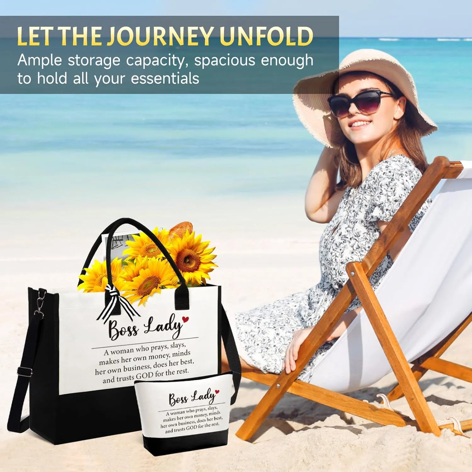 Boss Lady Gifts for Women  Best Boss Day for Female Boss, Funny Office Thank You Birthday Farewell Present w/Tote Bag & Makeup Bag, Appreciation Gifts Idea for Coworker Manager