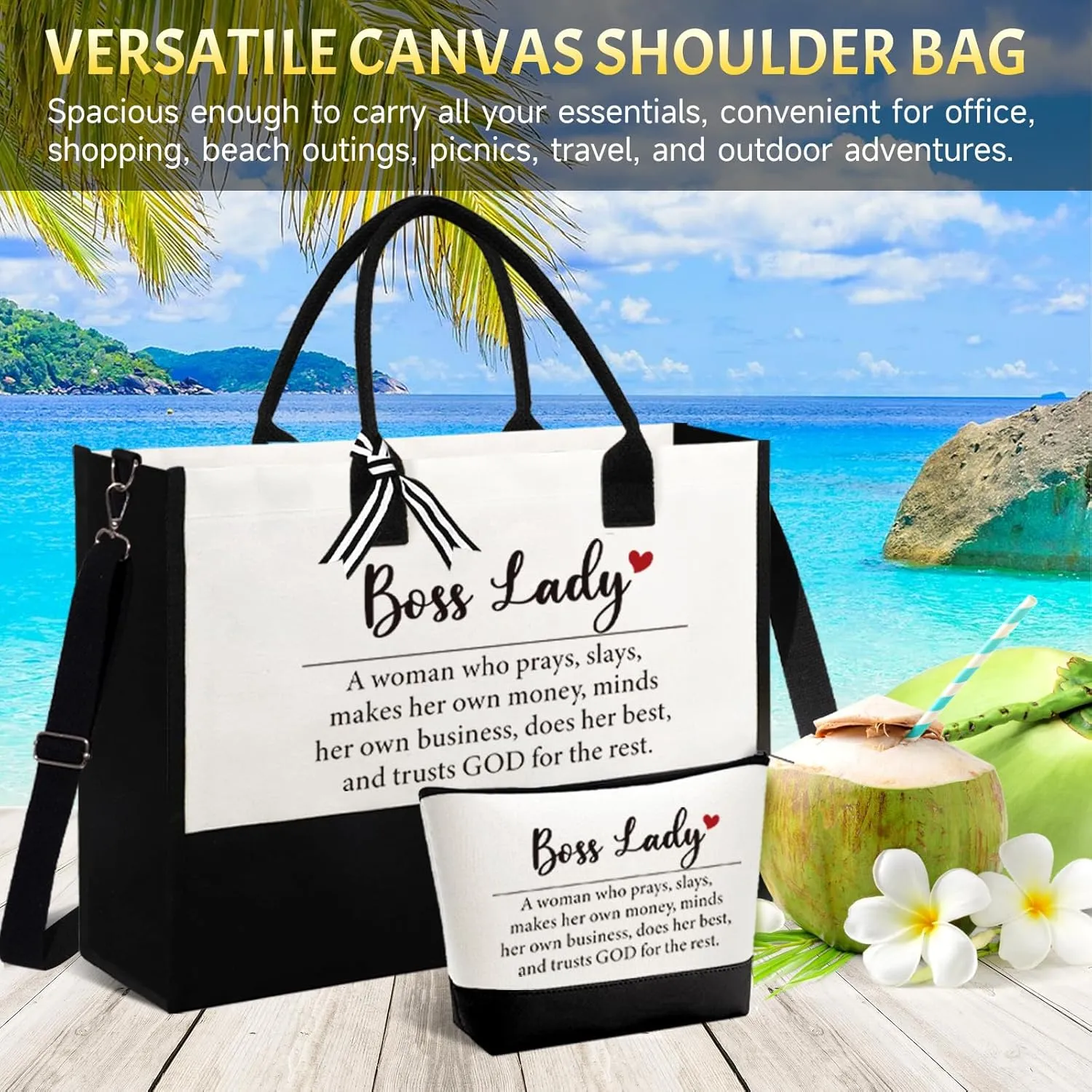 Boss Lady Gifts for Women  Best Boss Day for Female Boss, Funny Office Thank You Birthday Farewell Present w/Tote Bag & Makeup Bag, Appreciation Gifts Idea for Coworker Manager
