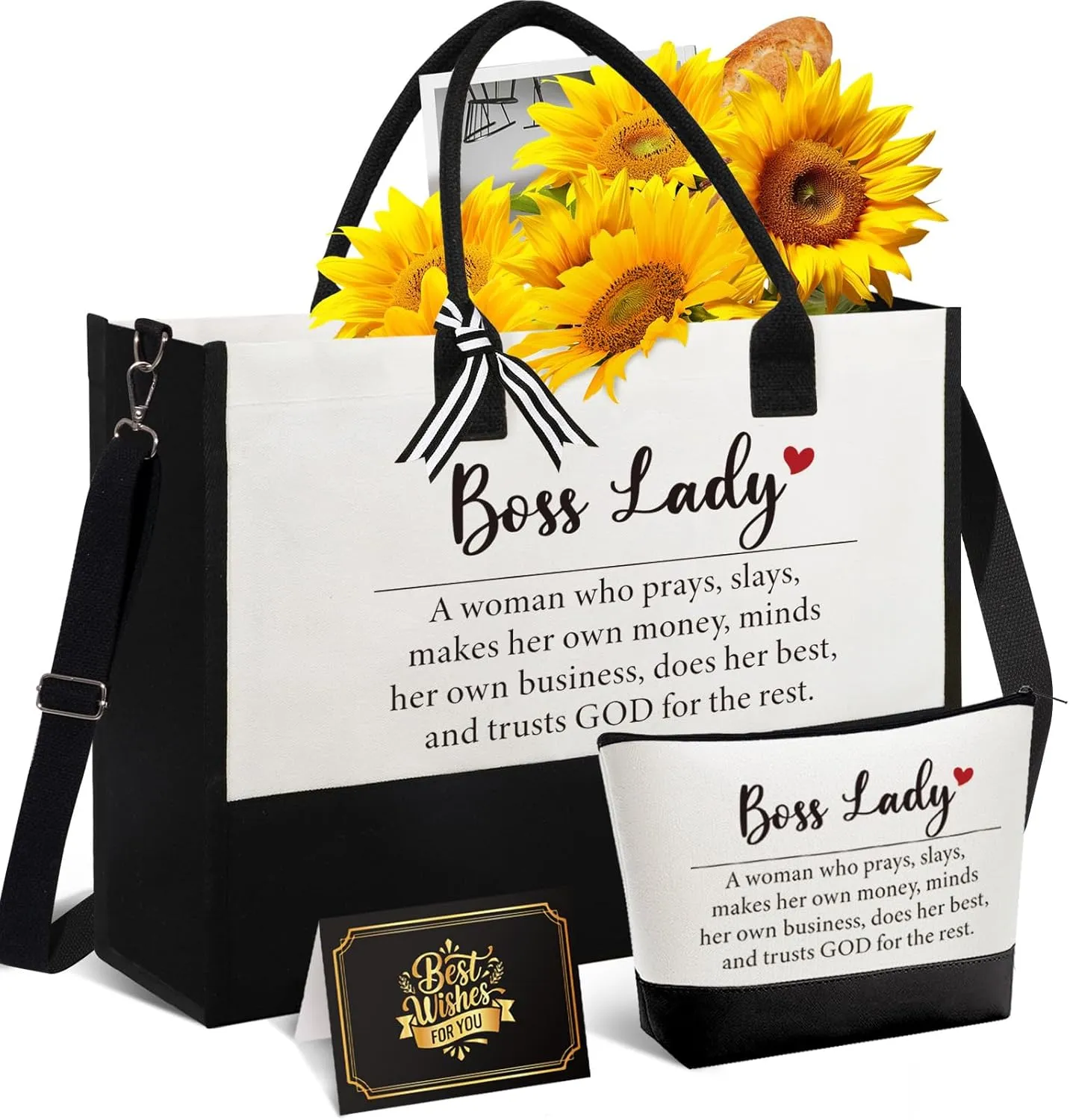 Boss Lady Gifts for Women  Best Boss Day for Female Boss, Funny Office Thank You Birthday Farewell Present w/Tote Bag & Makeup Bag, Appreciation Gifts Idea for Coworker Manager