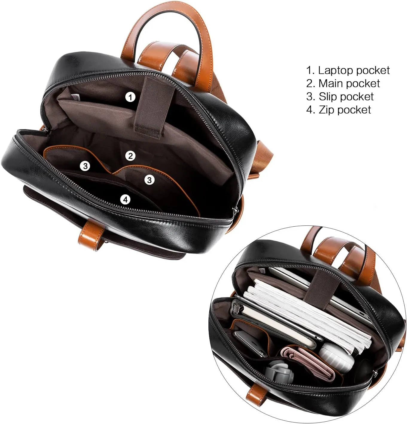 BOSTANTEN Leather Laptop Backpack for Women,15.6 inch Computer Backpack Purse College Daypack Work Travel Bag Black-brown