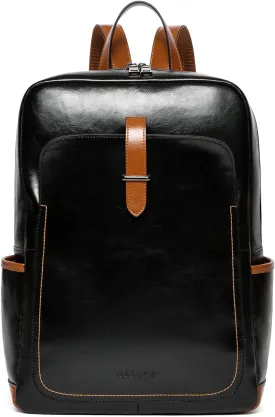 BOSTANTEN Leather Laptop Backpack for Women,15.6 inch Computer Backpack Purse College Daypack Work Travel Bag Black-brown