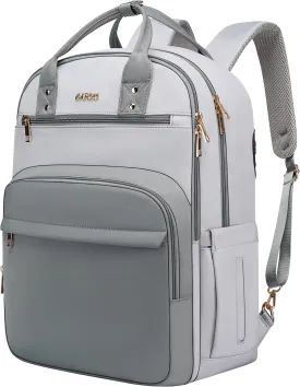 CAFELE Laptop Backpack Women Teacher Backpack Nurse Teen, 17.3 Inch Womens Work Backpack Waterproof Anti-theft Travel Back Pack with USB Port Grey-White