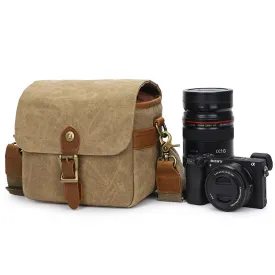 Canvas With Leather Camera Bag Waxed Canvas DSLR Camera Bag Waterproof Vintage Crossbody Messenger Bag QSMK-67