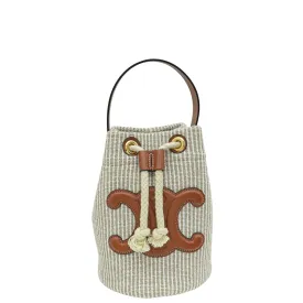Celine Beige Teen Drawstring in Striped Textile Bag