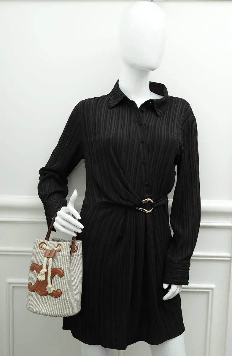 Celine Beige Teen Drawstring in Striped Textile Bag
