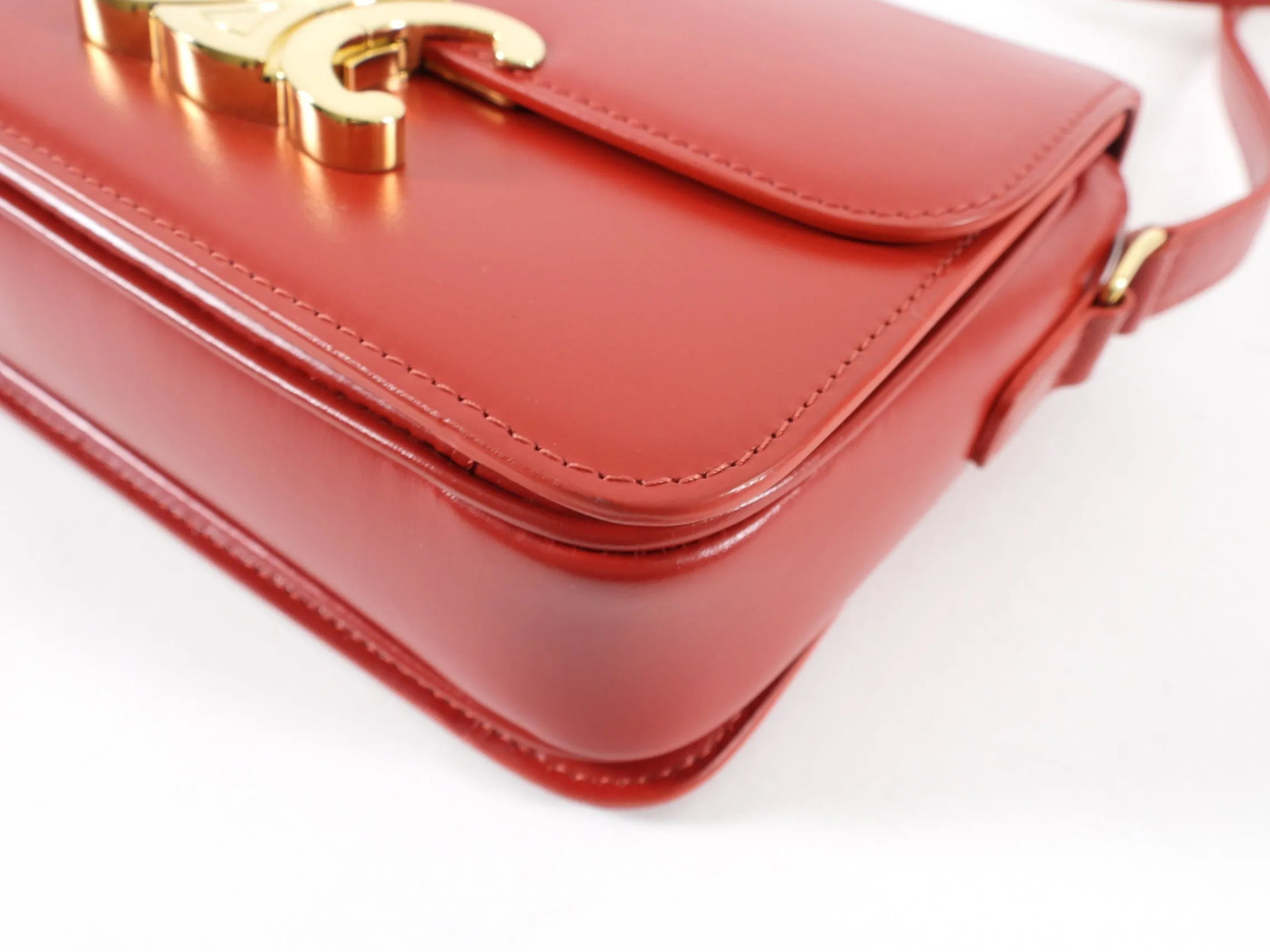 Celine Red Teen Triomphe Bag in Shiny Calfskin