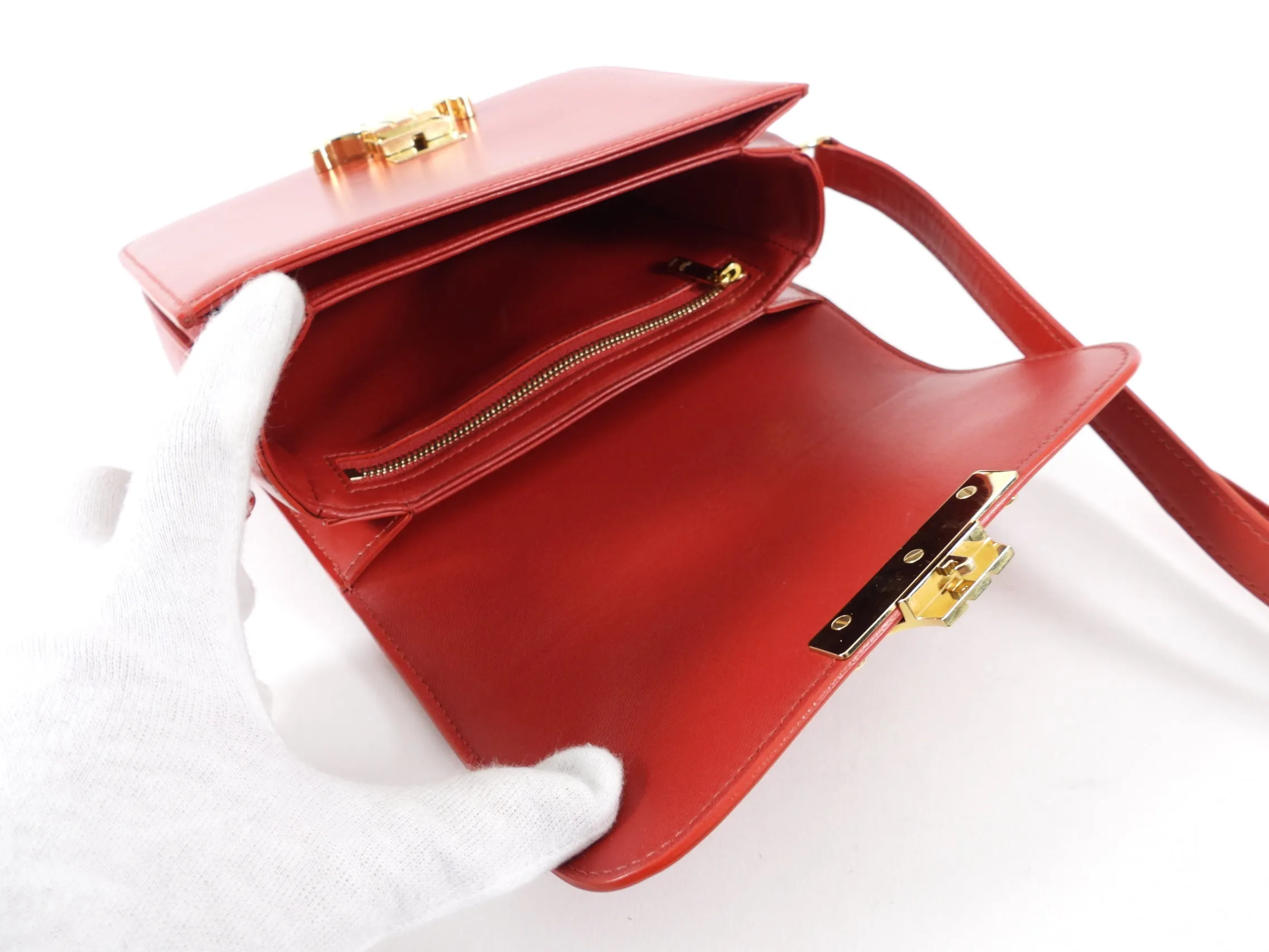 Celine Red Teen Triomphe Bag in Shiny Calfskin