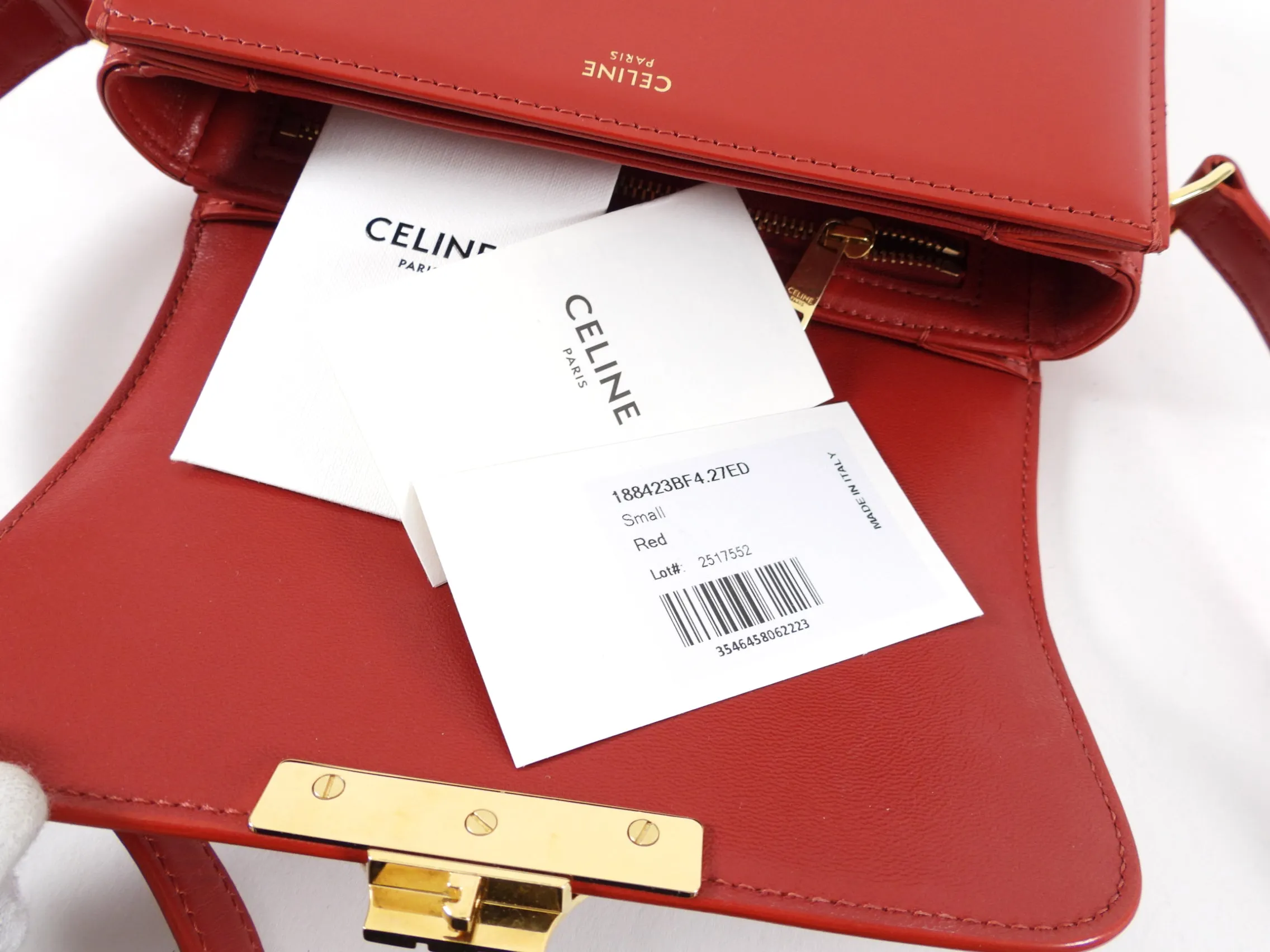 Celine Red Teen Triomphe Bag in Shiny Calfskin