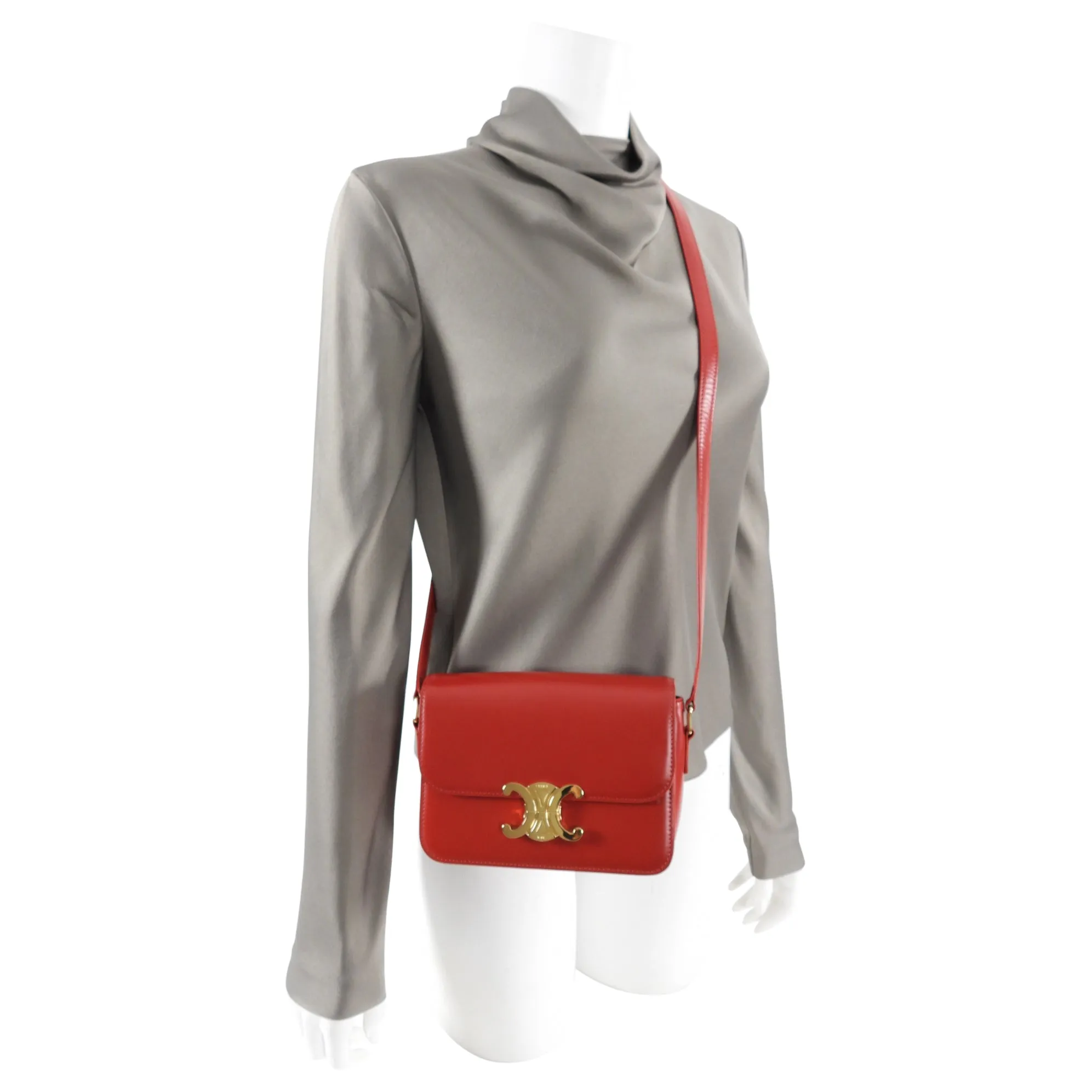 Celine Red Teen Triomphe Bag in Shiny Calfskin