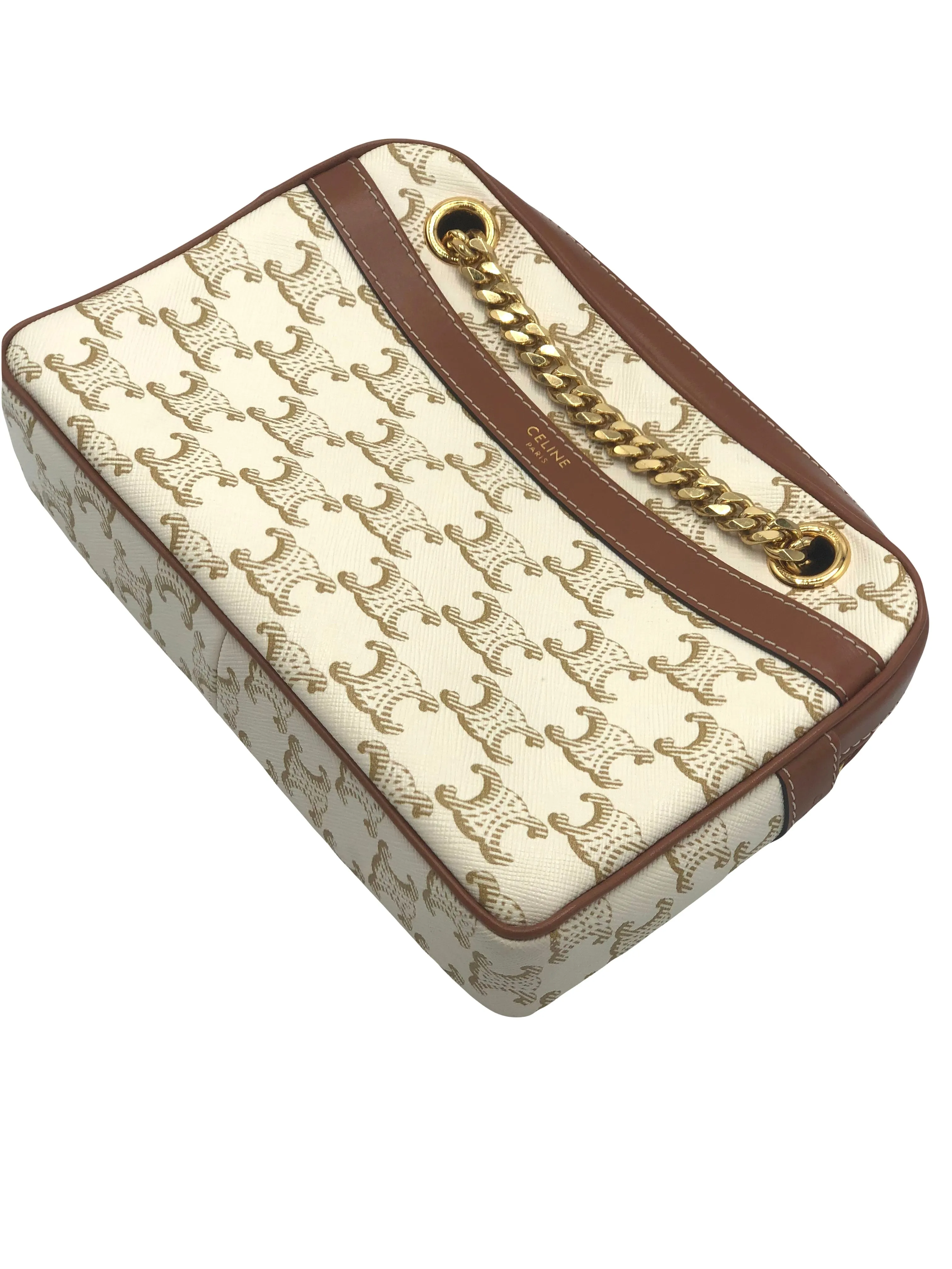 CELINE Small Patapans White coated canvas Triomphe handbag