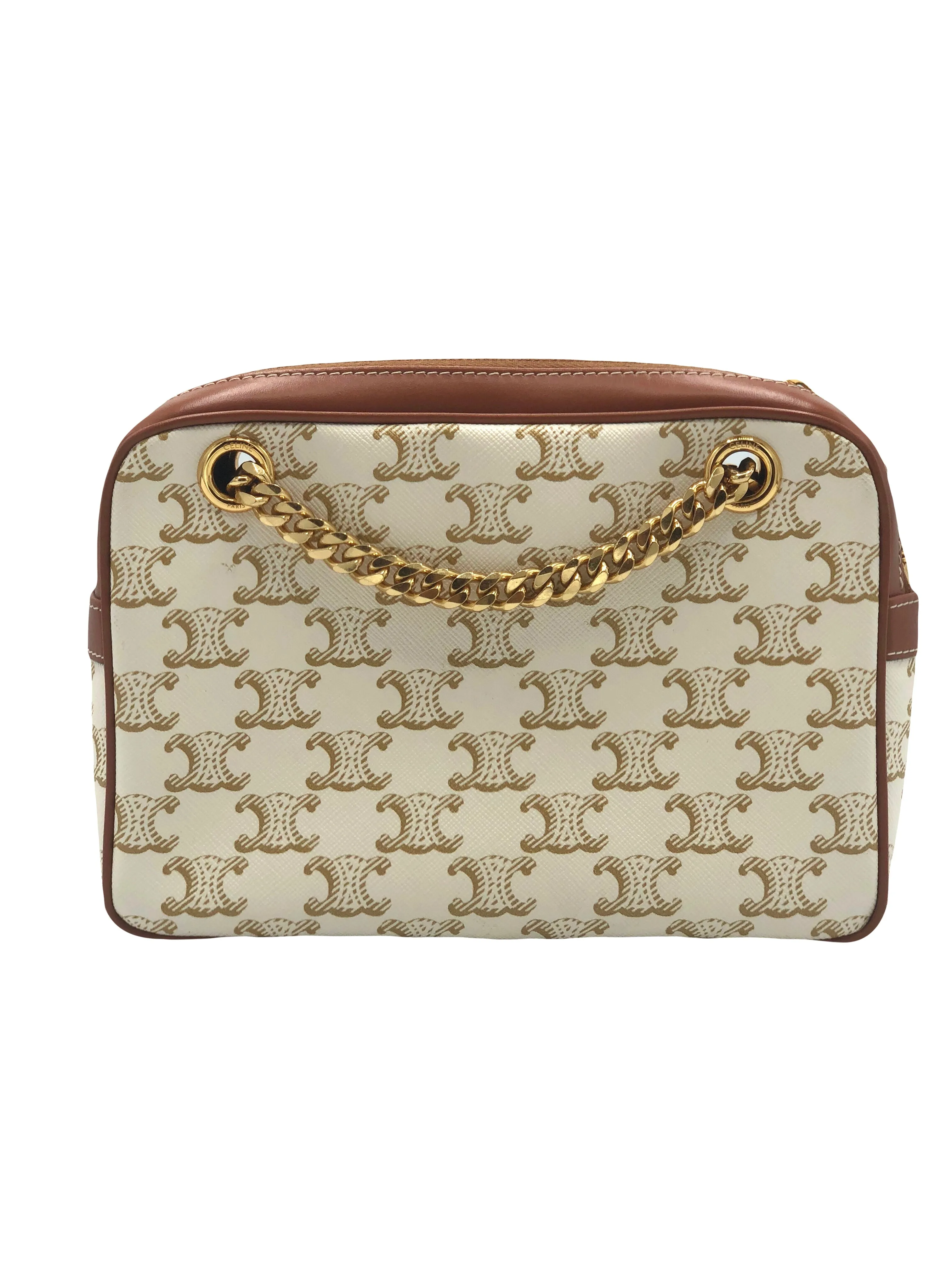CELINE Small Patapans White coated canvas Triomphe handbag