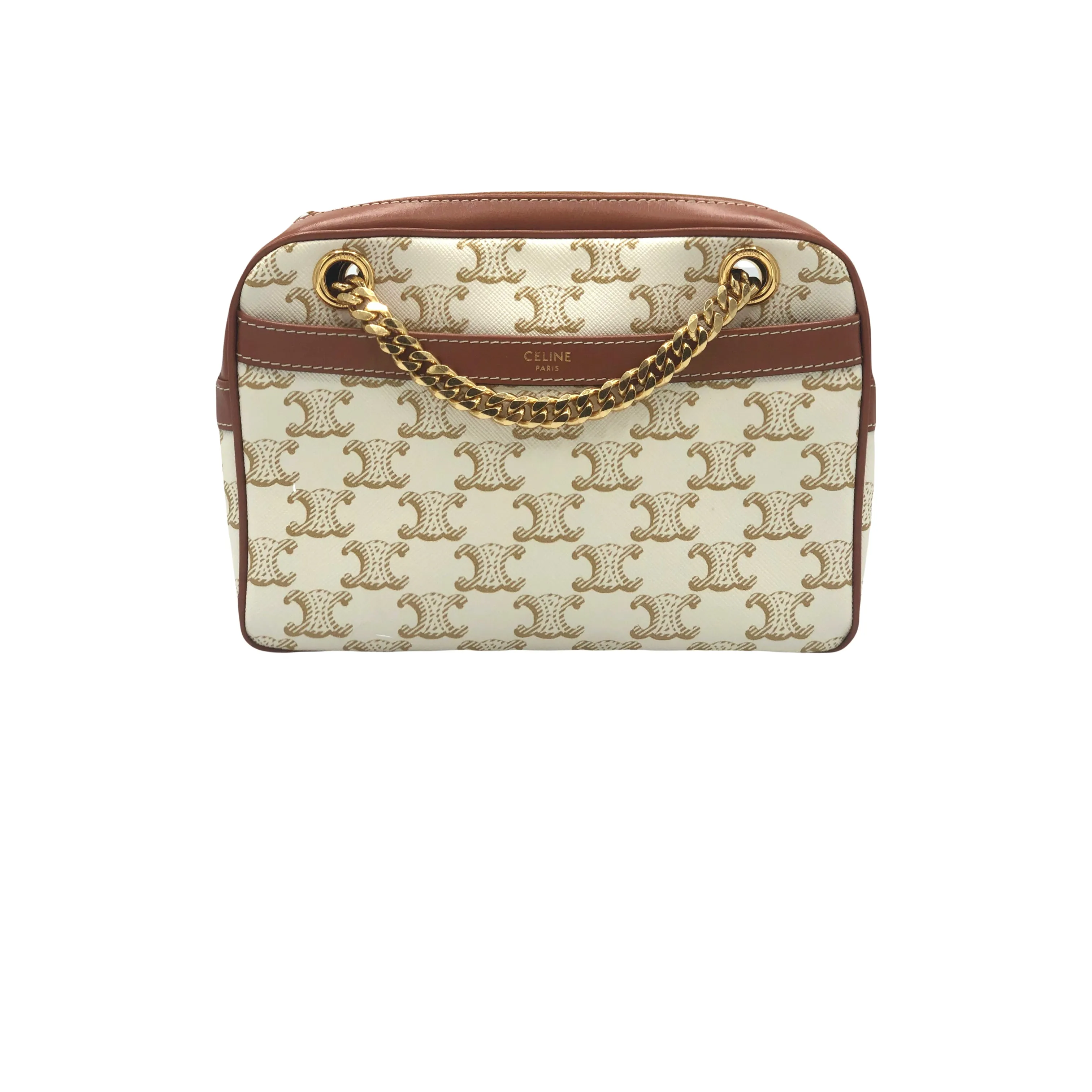 CELINE Small Patapans White coated canvas Triomphe handbag