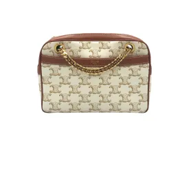 CELINE Small Patapans White coated canvas Triomphe handbag