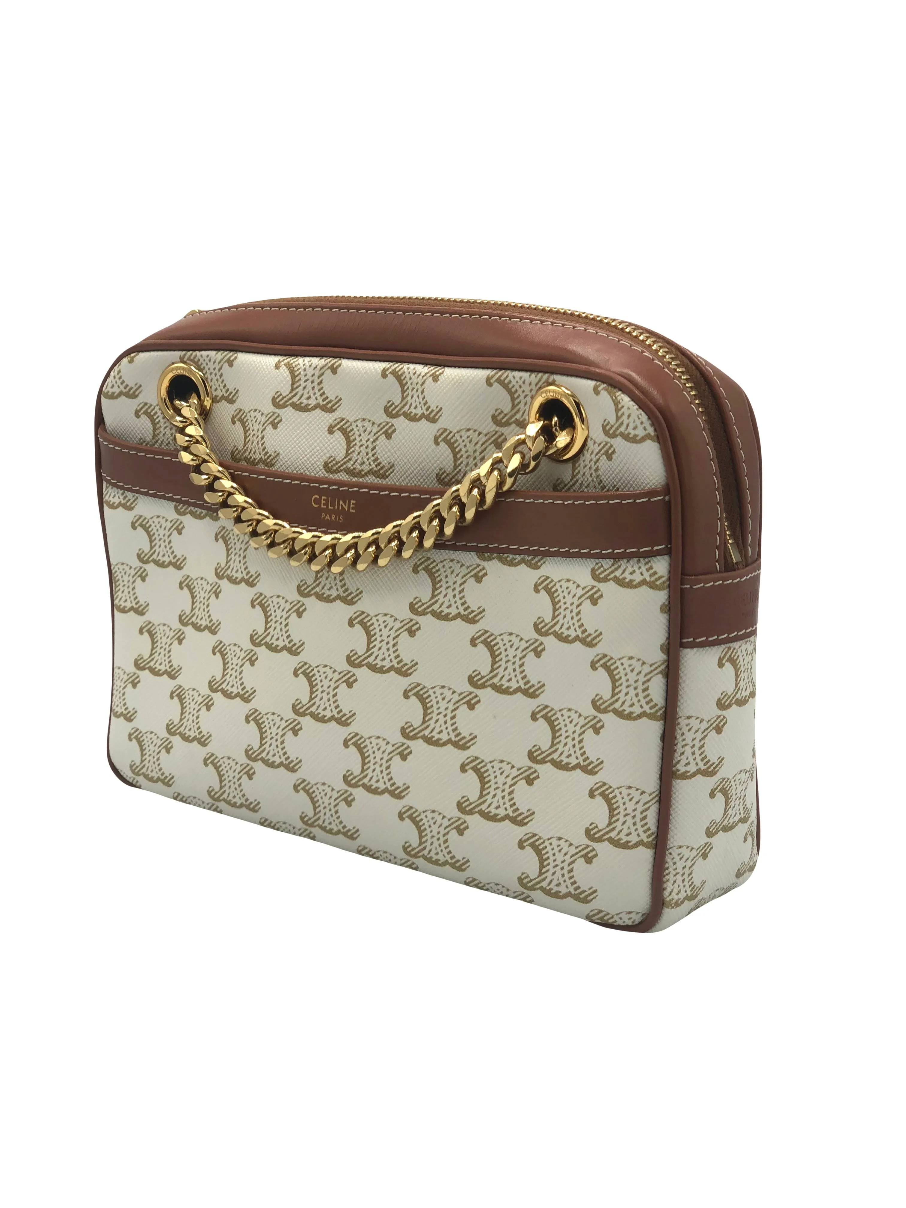 CELINE Small Patapans White coated canvas Triomphe handbag