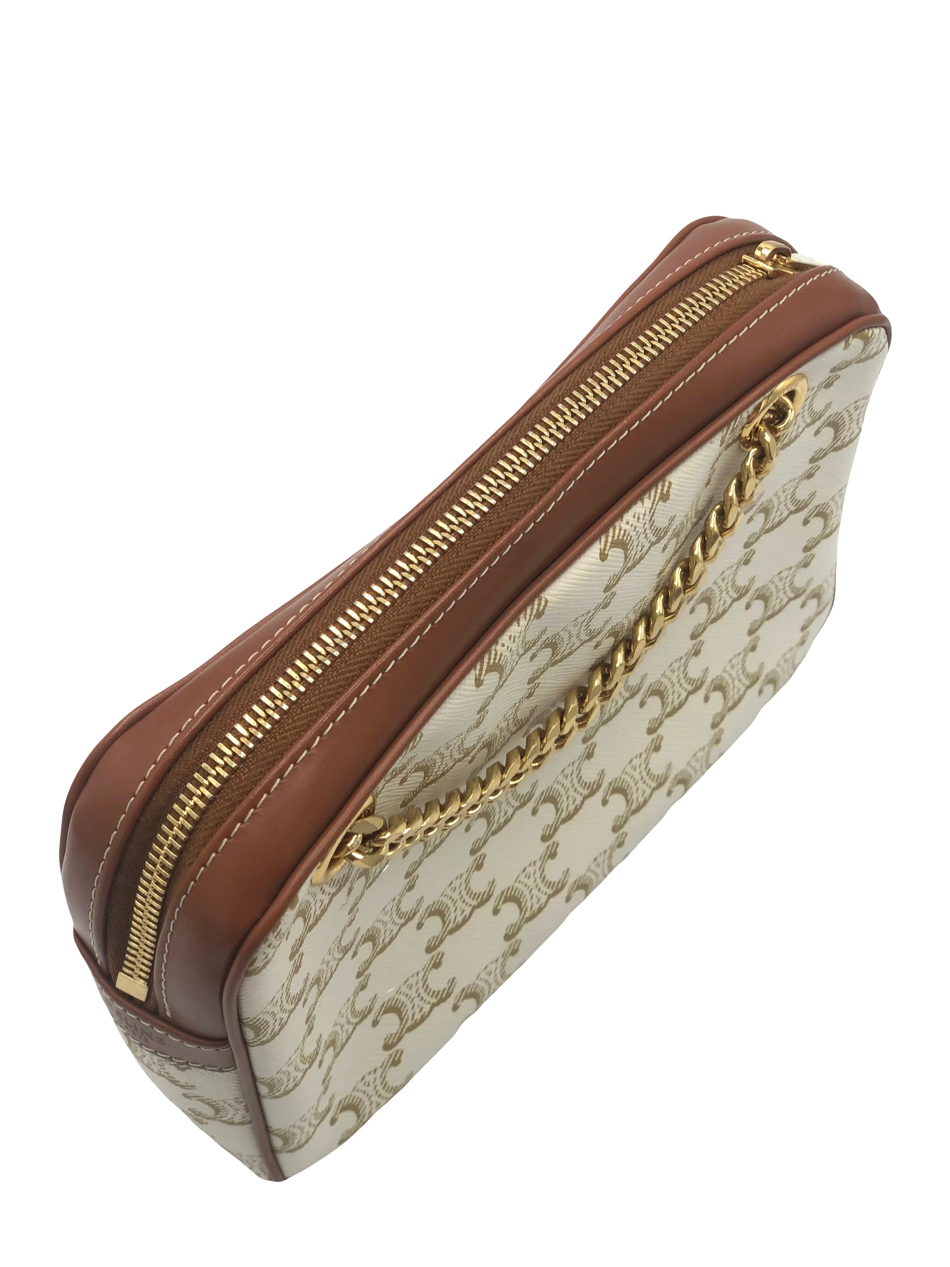 CELINE Small Patapans White coated canvas Triomphe handbag