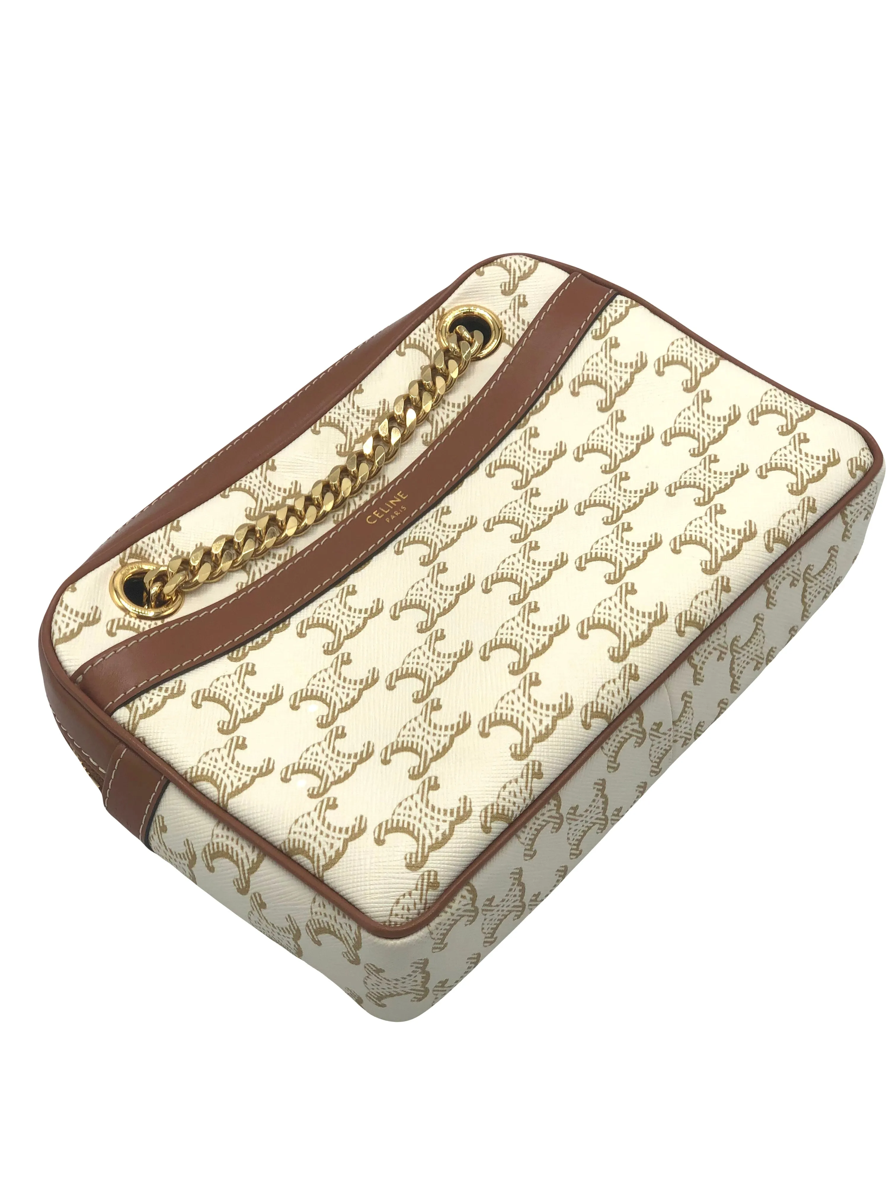 CELINE Small Patapans White coated canvas Triomphe handbag