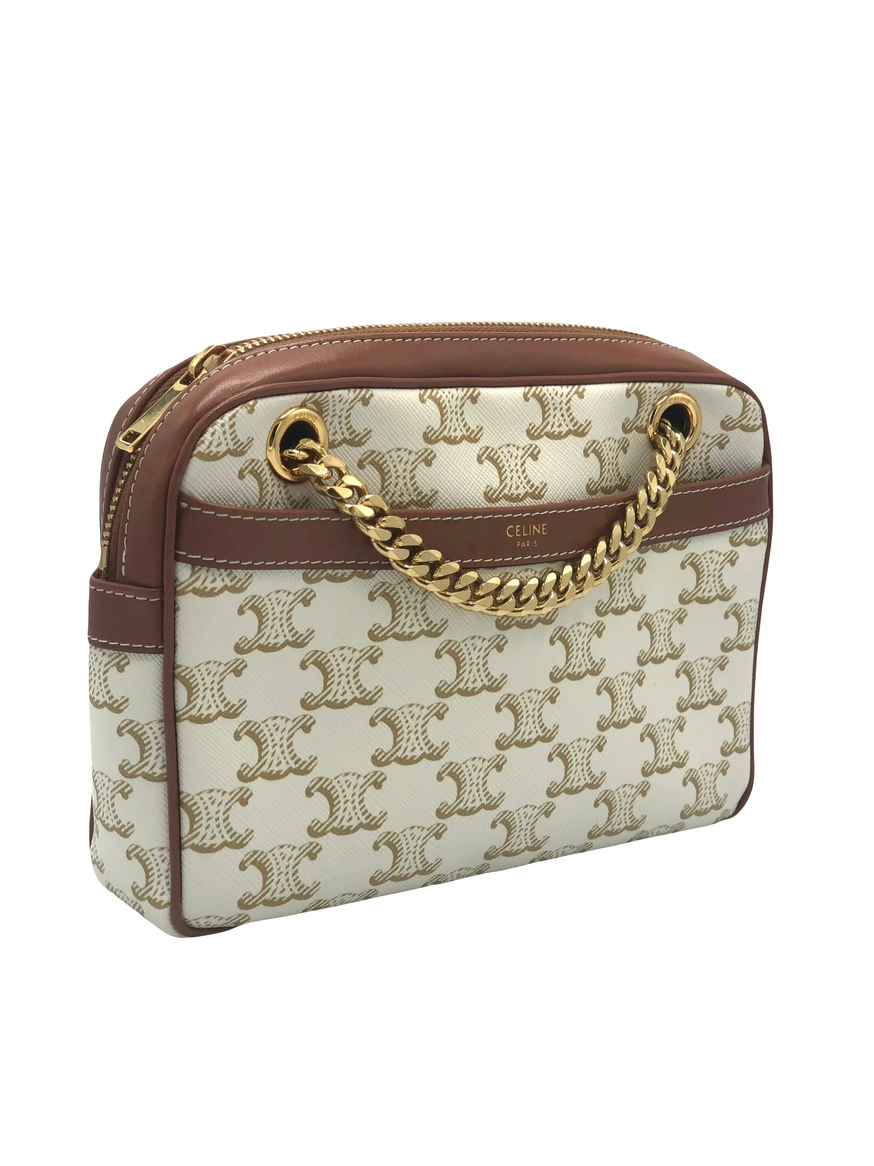 CELINE Small Patapans White coated canvas Triomphe handbag