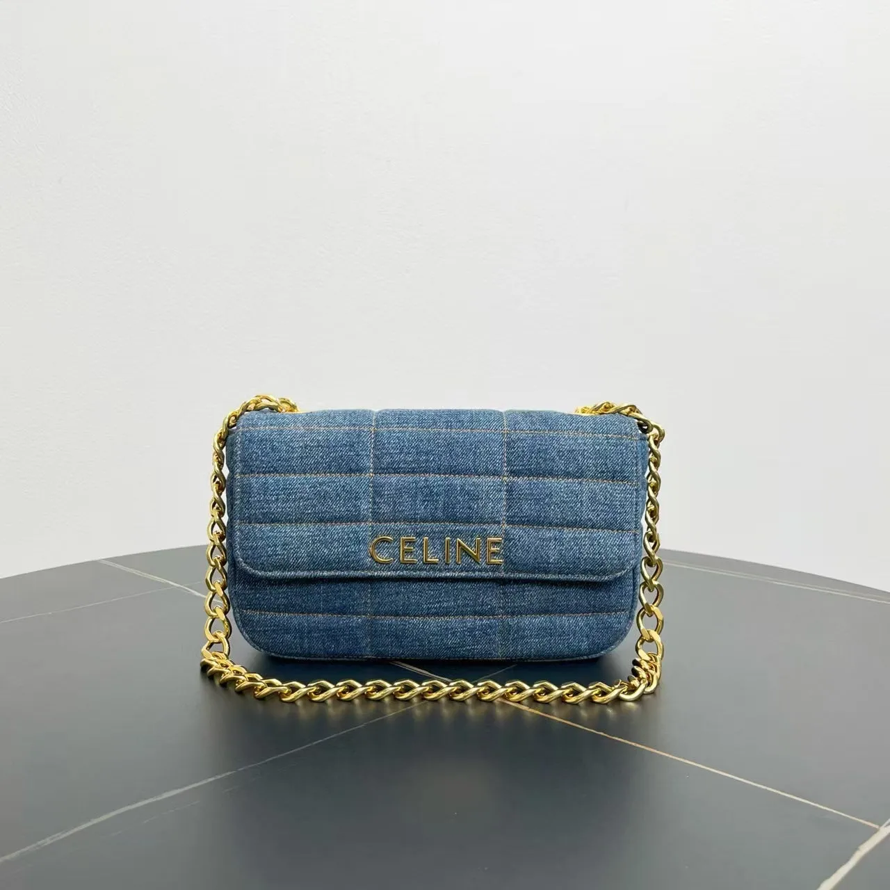 Celine Teen Medium Denim Chain Shoulder Bag