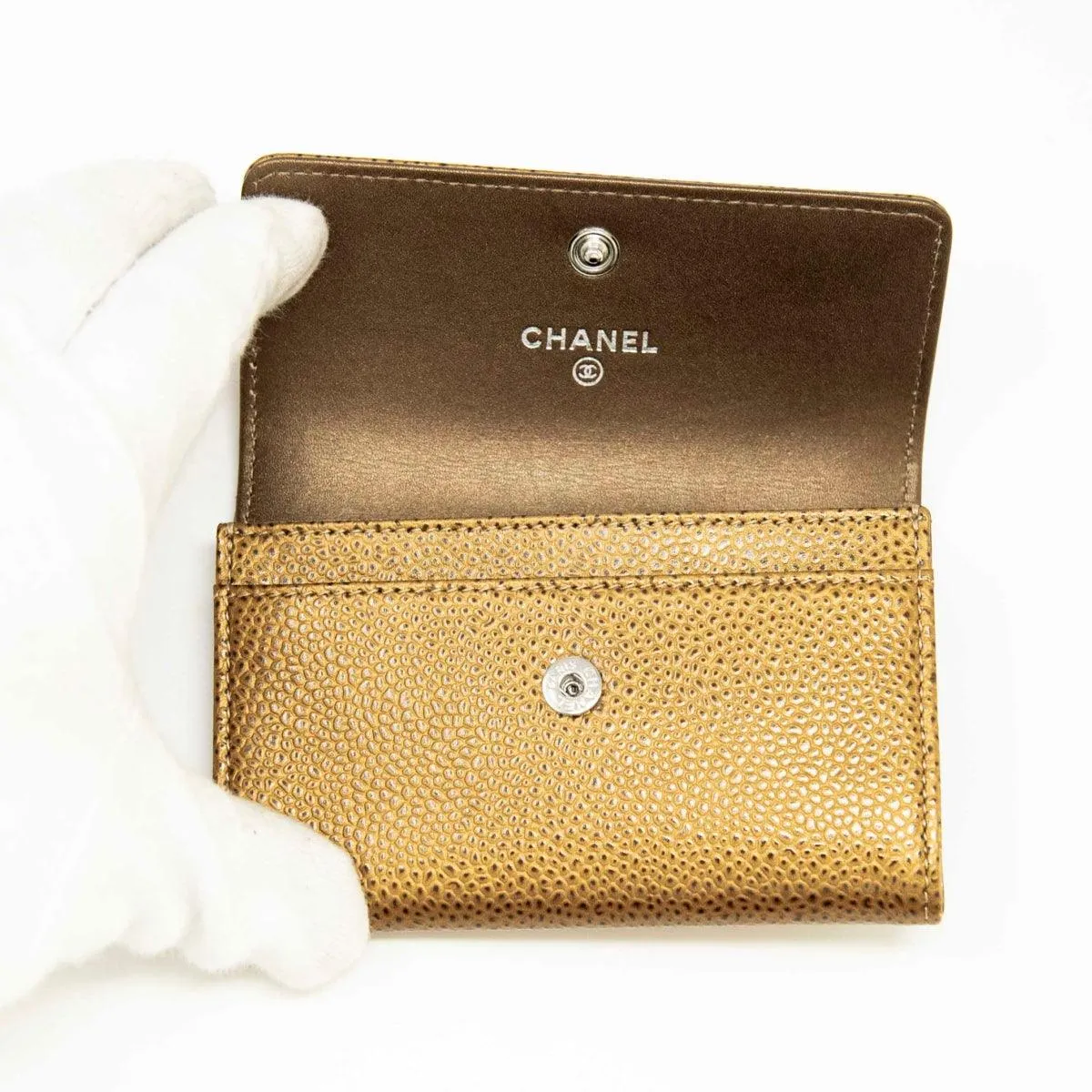 Chanel Bronze Caviar Flap Card Holder