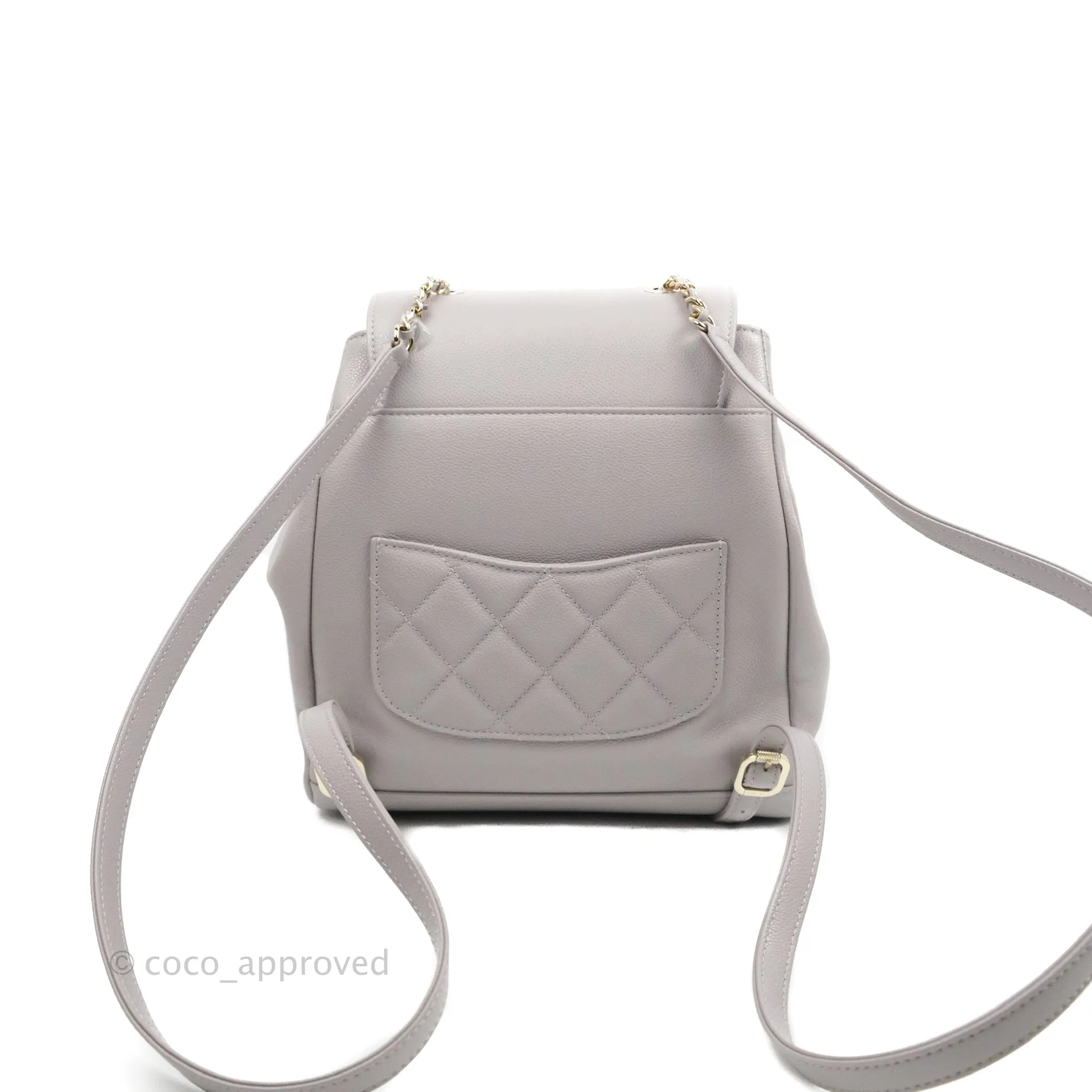 Chanel Quilted Business Affinity Backpack Grey Caviar Gold Hardware