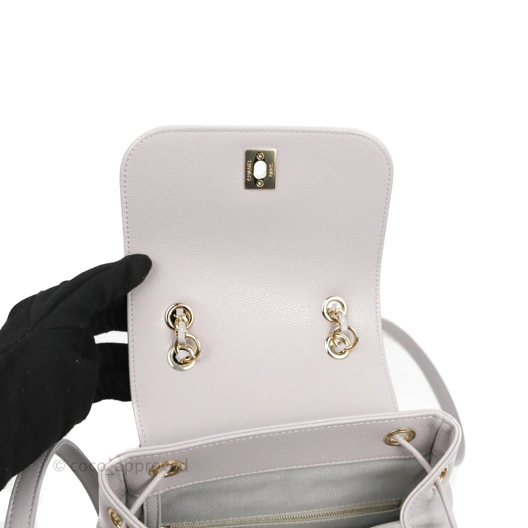 Chanel Quilted Business Affinity Backpack Grey Caviar Gold Hardware