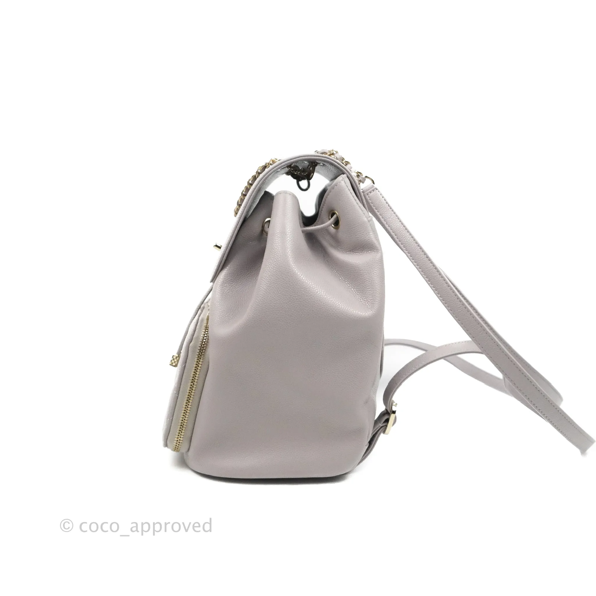 Chanel Quilted Business Affinity Backpack Grey Caviar Gold Hardware