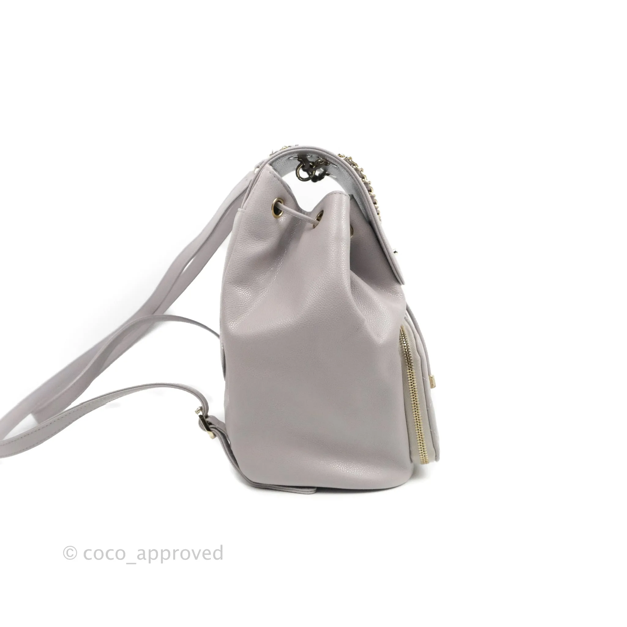 Chanel Quilted Business Affinity Backpack Grey Caviar Gold Hardware