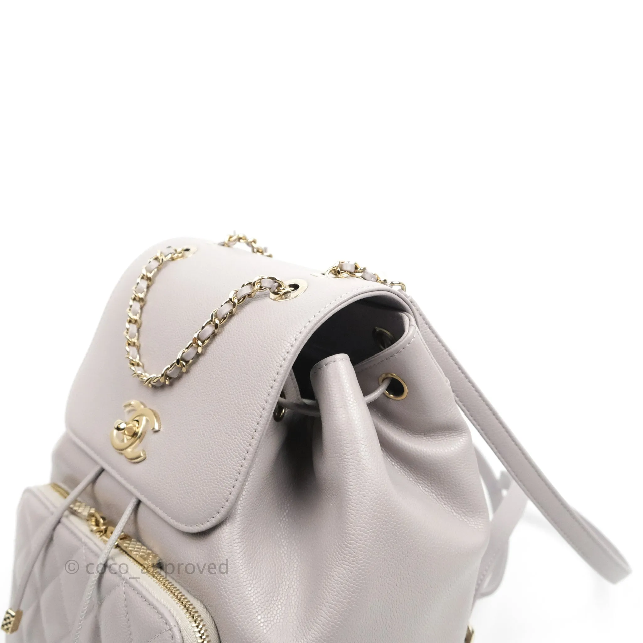 Chanel Quilted Business Affinity Backpack Grey Caviar Gold Hardware