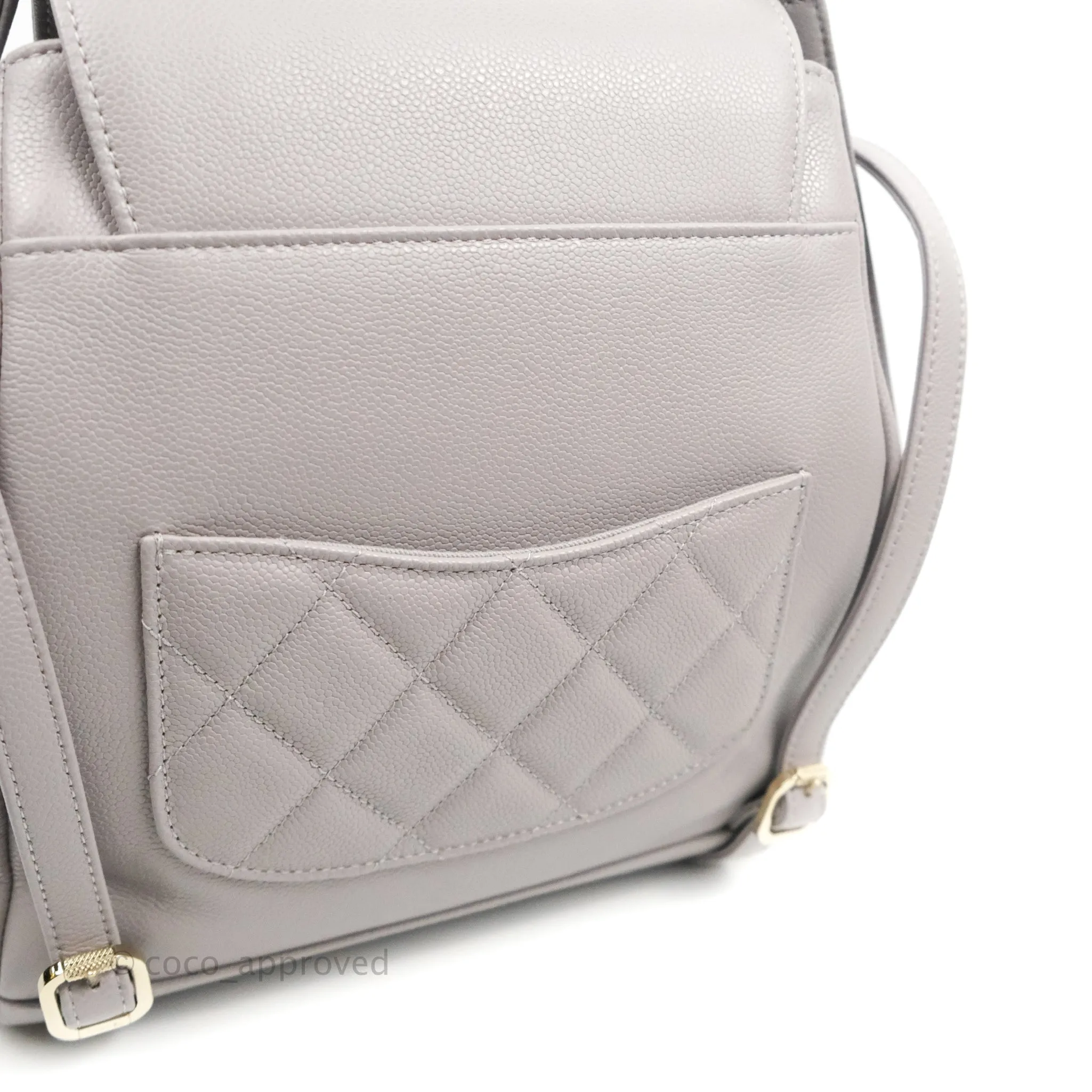 Chanel Quilted Business Affinity Backpack Grey Caviar Gold Hardware